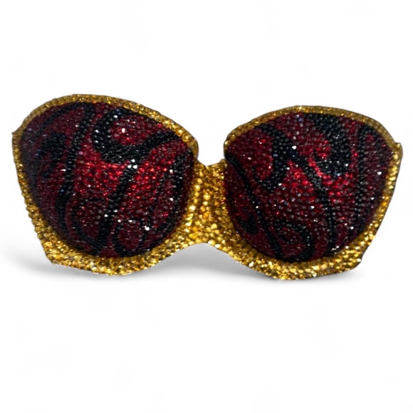 Crystal Rhinestone Vintage Design Red Glam Bling Strapless Bra Top All Sizes New - Picture 1 of 14